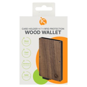 La caja de este tarjetero de madera de iServices