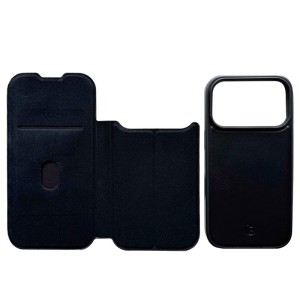 Capa Folio Magnética em Pele iPhone desdobrada